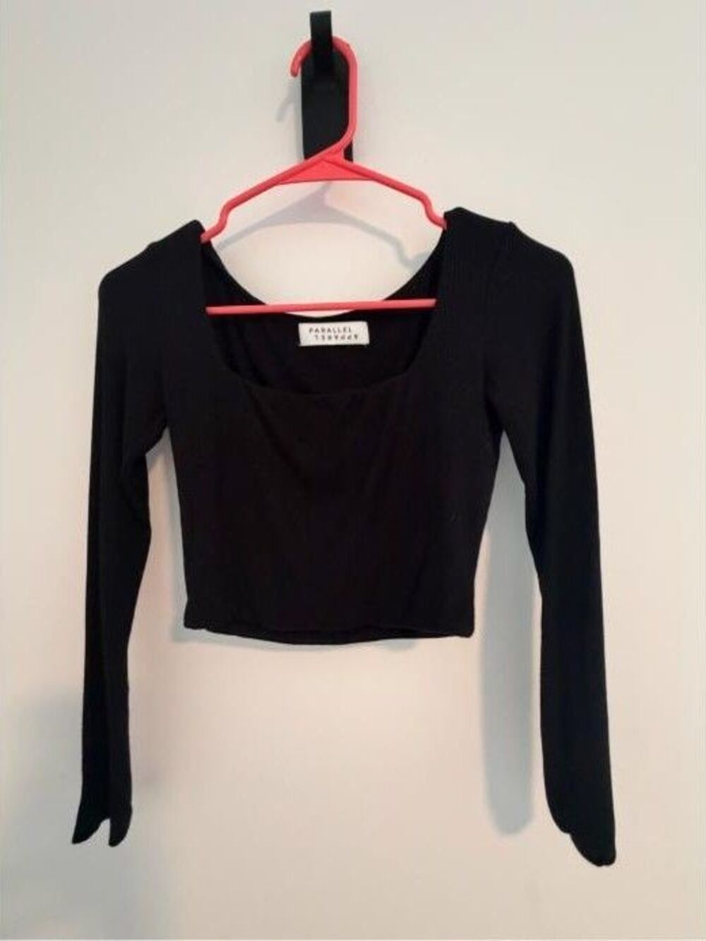 Parallel Apparel Black Square Neck Long Sleeve Crop Top Women's Small